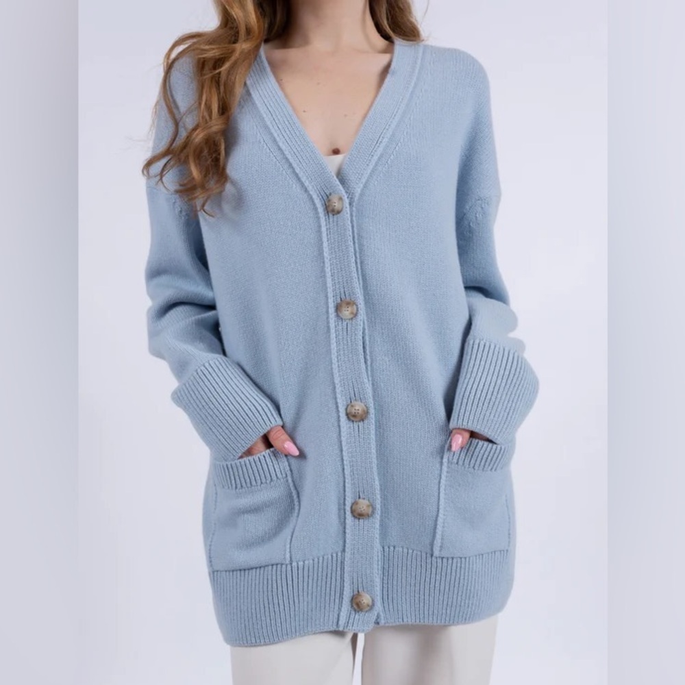 Loft Women's Size Small Boyfriend Cardigan Sweater Light Blue V-Neck Button Down